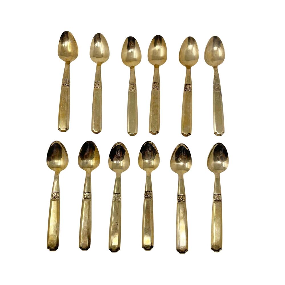 Vintage Thailand Gold Tone Demitasse Spoons Lot of 12 Siam Mid Century Modern